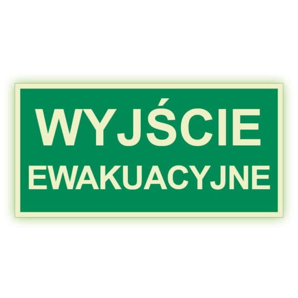 ZNAK WYJŚCIE EWAKUACYJNE FLUORESCENCYJNY 20x40 cm CNBOP 3616/2019